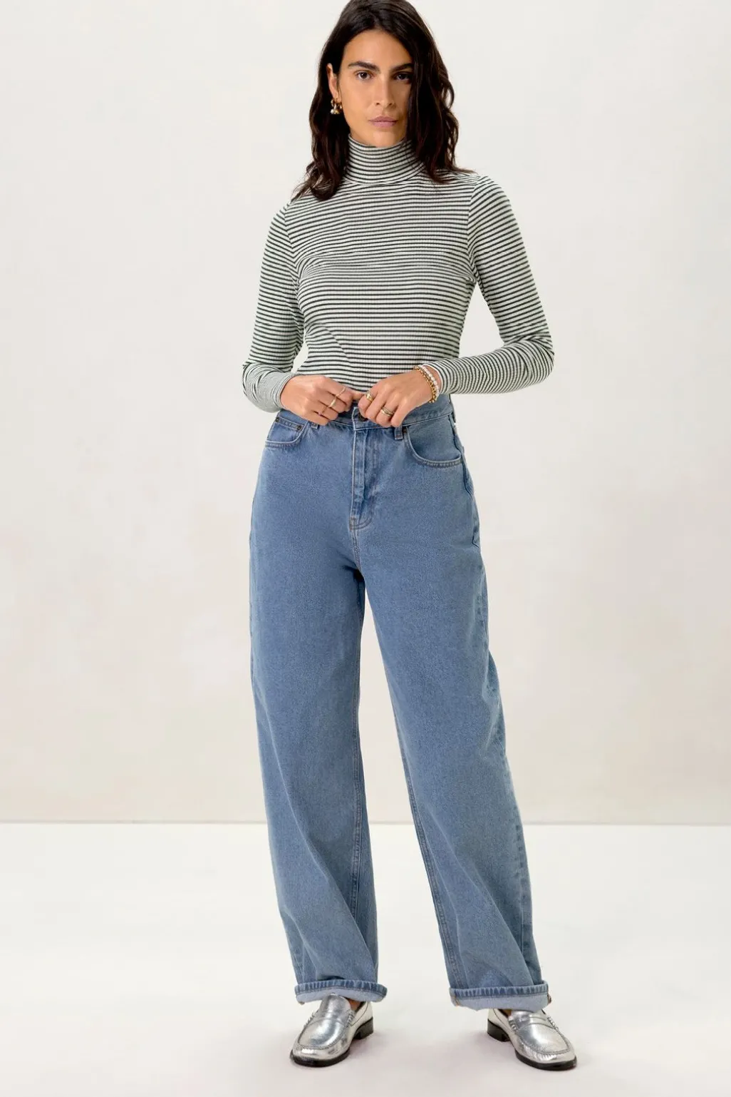Groen gestreepte top met turtle neck