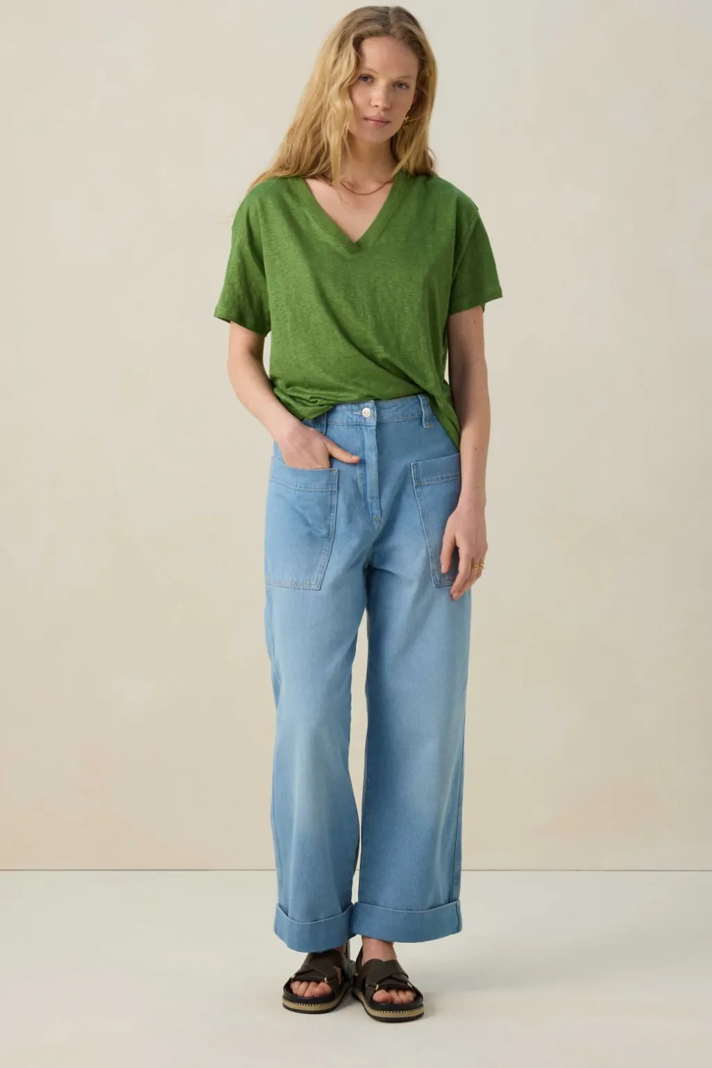 Groen linnen T-shirt