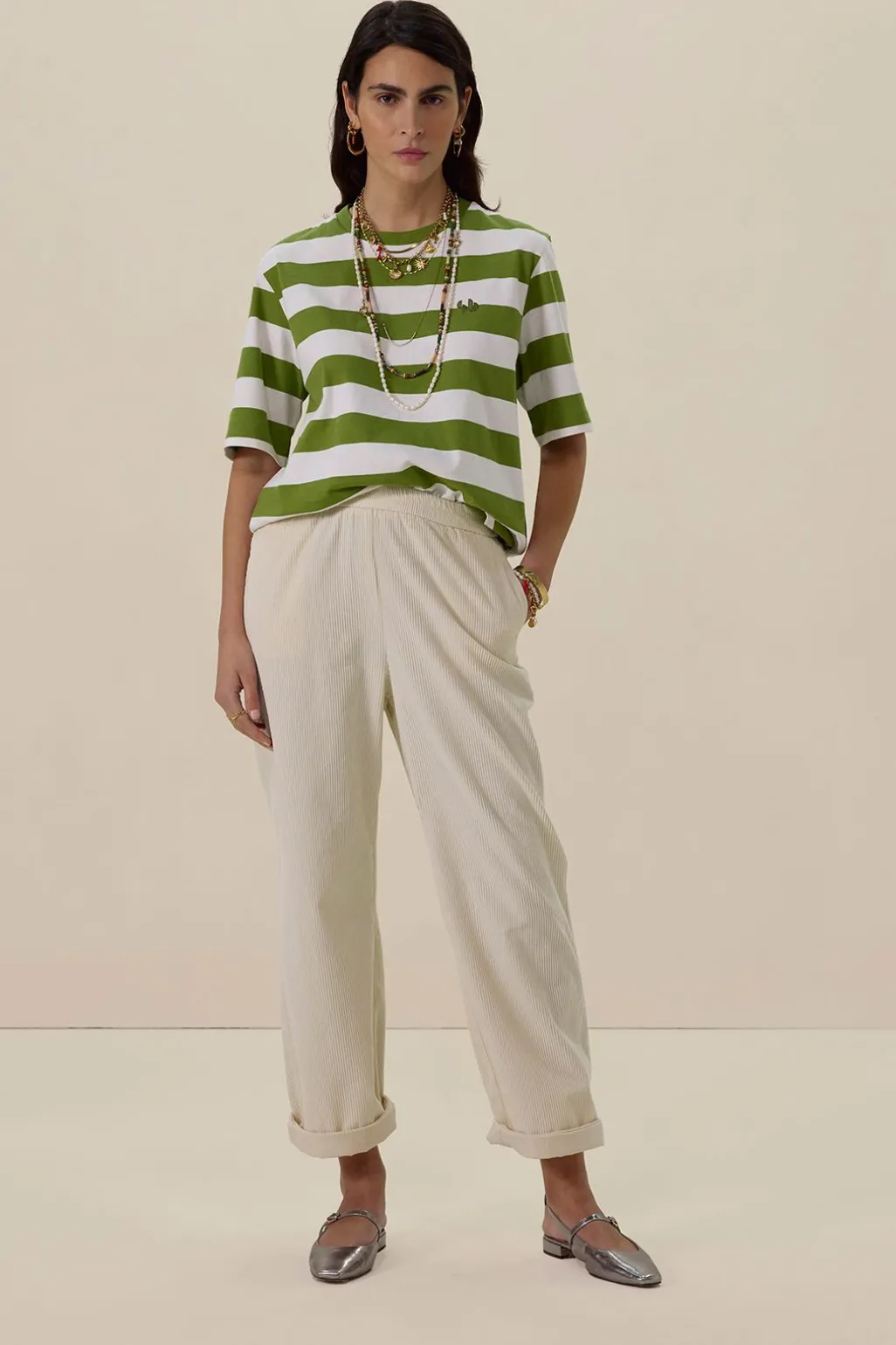 Groen met wit gestreept T-shirt