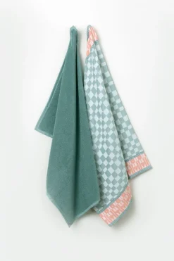 Groenblauwe handdoek en theedoek terry