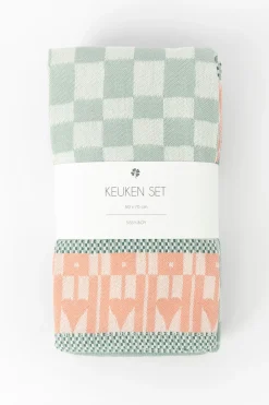 Groenblauwe handdoek en theedoek terry