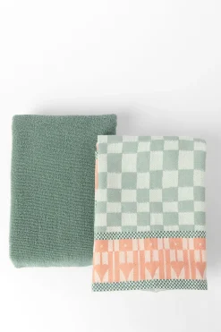 Groenblauwe handdoek en theedoek terry