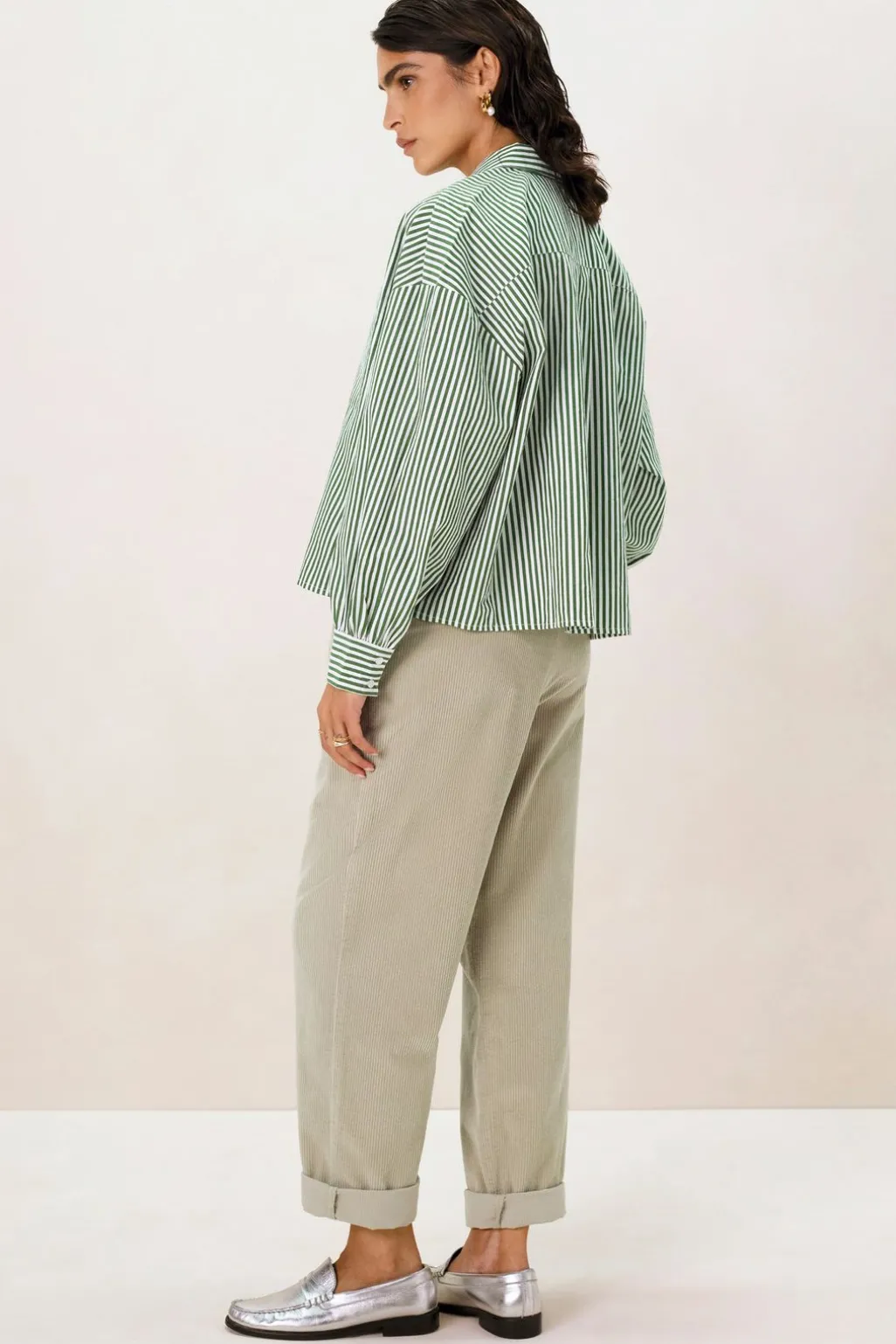 Groene corduroy broek met elastische taille