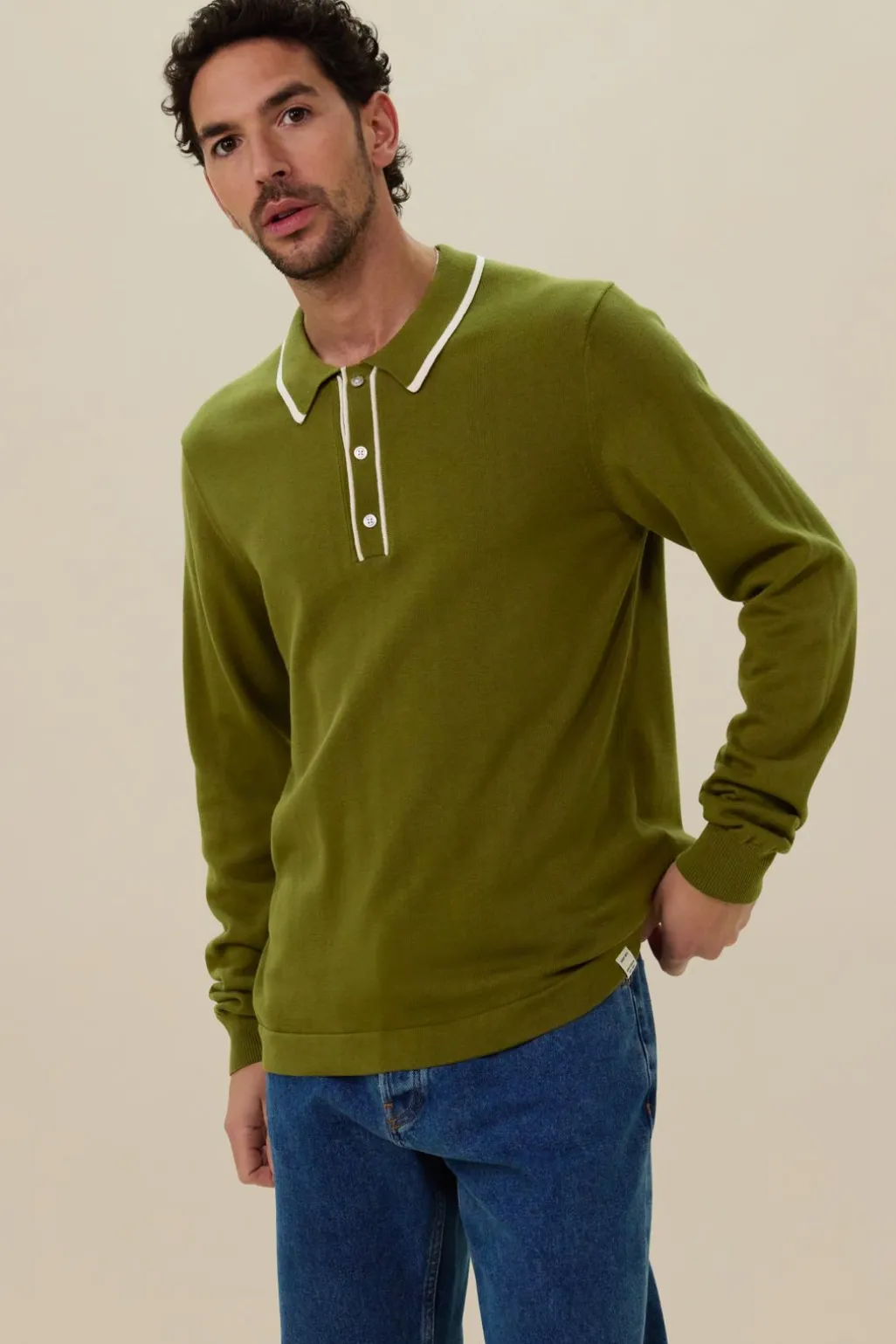 Groene gebreide polo