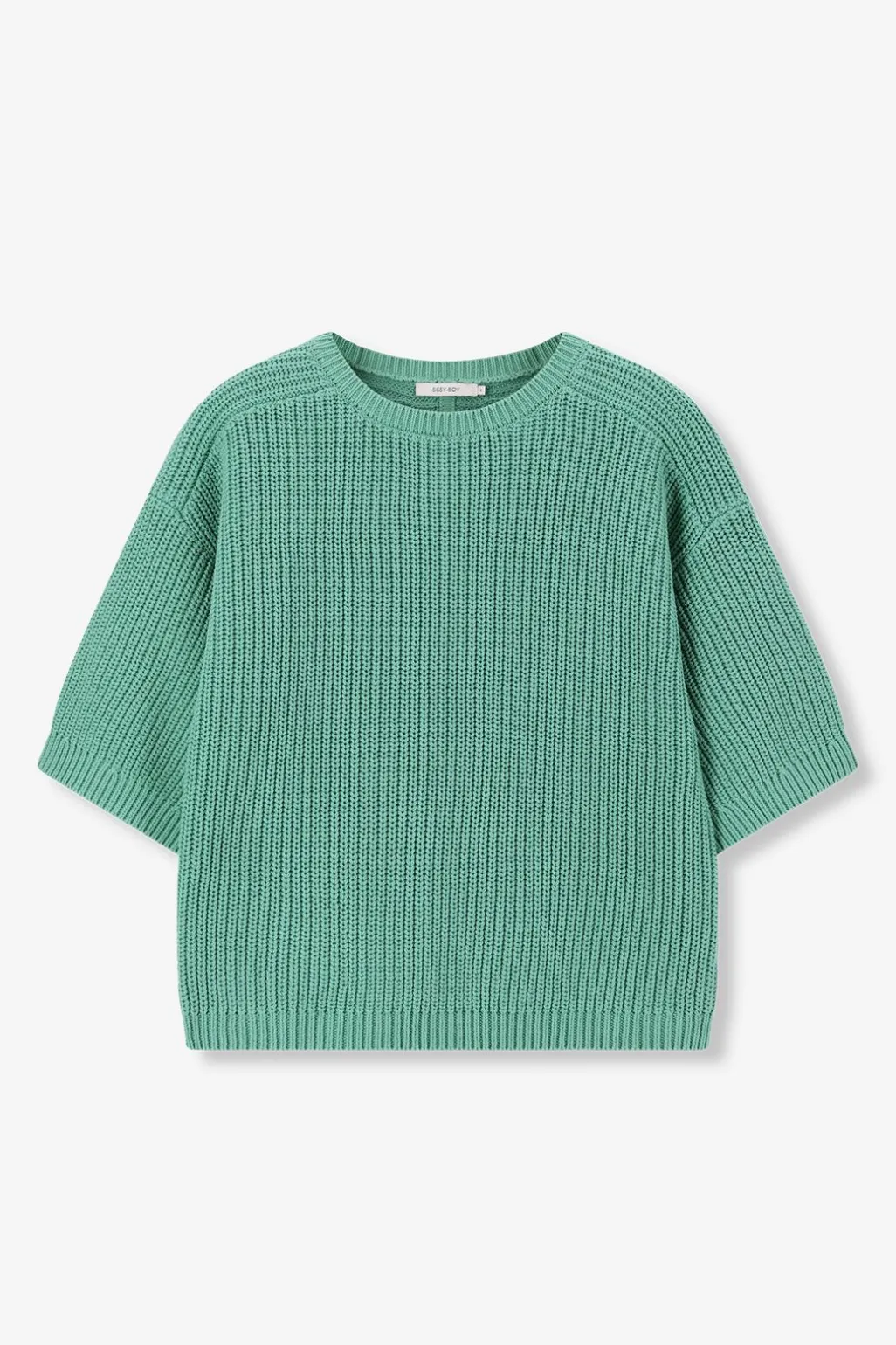Groene gebreide trui met korte mouwen