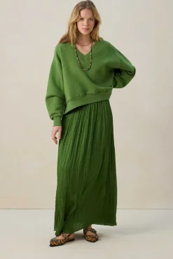 Groene geplooide maxi rok