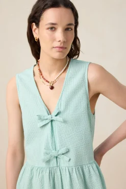 Groene gestreepte mini-jurk
