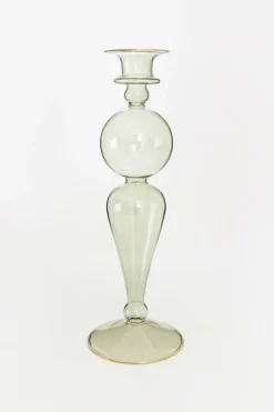 Groene glazen kandelaar met gouden detail
