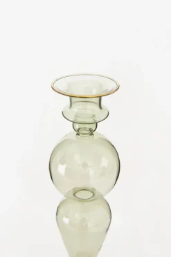 Groene glazen kandelaar met gouden detail