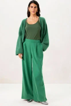 Groene high waist wide leg pantalon