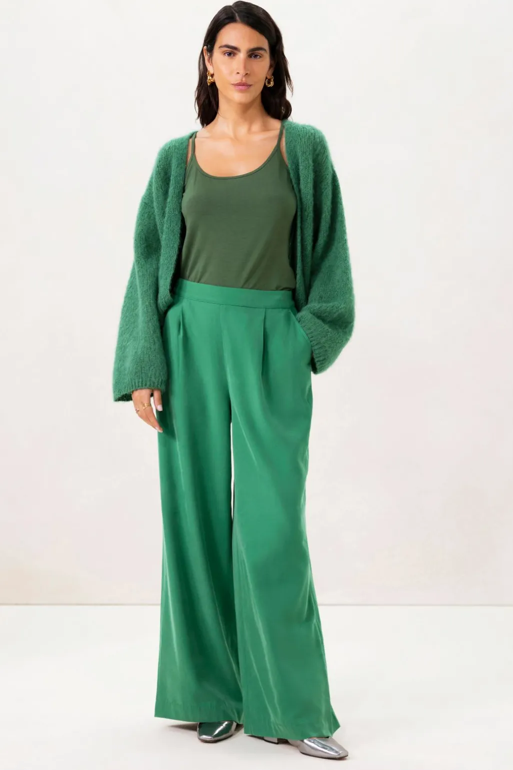 Groene high waist wide leg pantalon