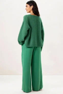 Groene high waist wide leg pantalon