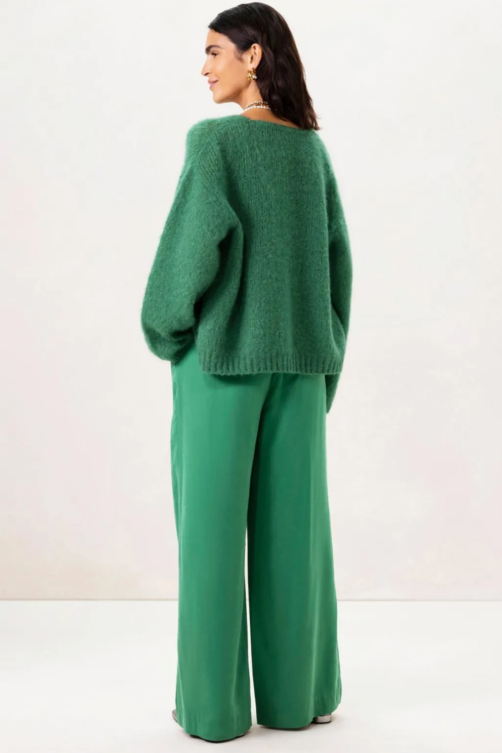 Groene high waist wide leg pantalon