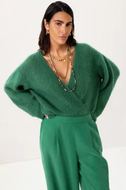Groene high waist wide leg pantalon