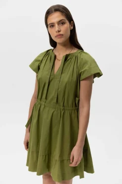 Groene korte poplin jurk