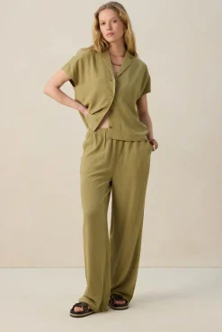 Groene linnen high waist wide leg broek