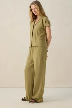 Groene linnen high waist wide leg broek