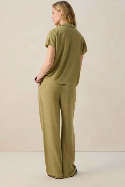 Groene linnen high waist wide leg broek