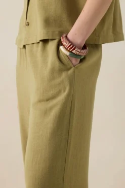 Groene linnen high waist wide leg broek