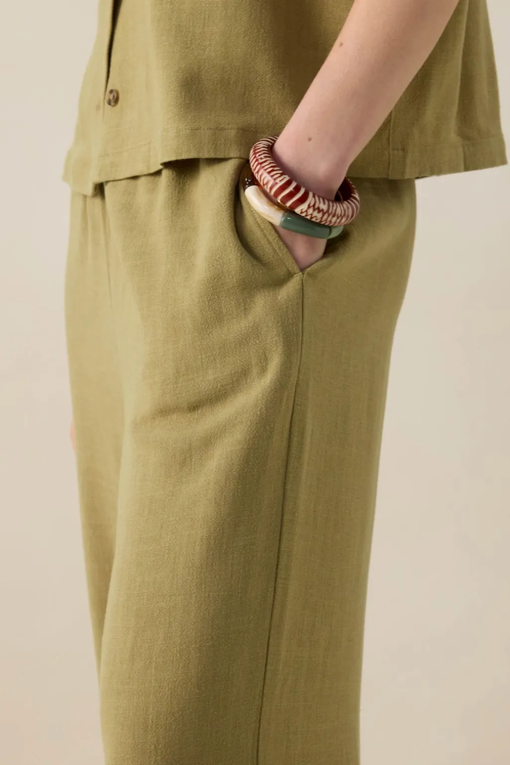 Groene linnen high waist wide leg broek