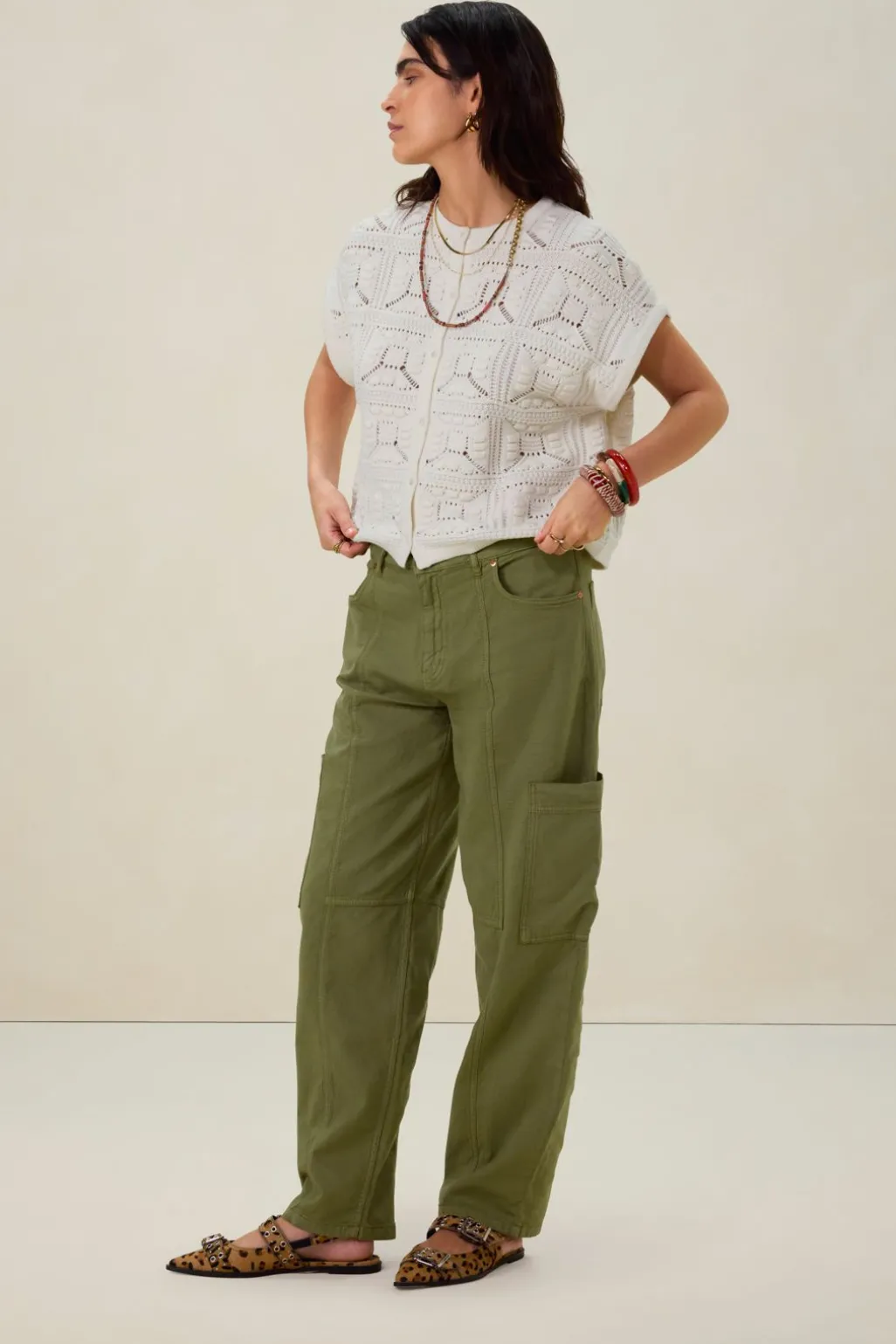 Groene mid waist broek met opgestikte zakken