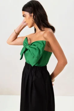 Groene strapless top met strik