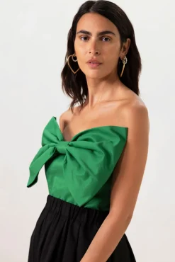 Groene strapless top met strik