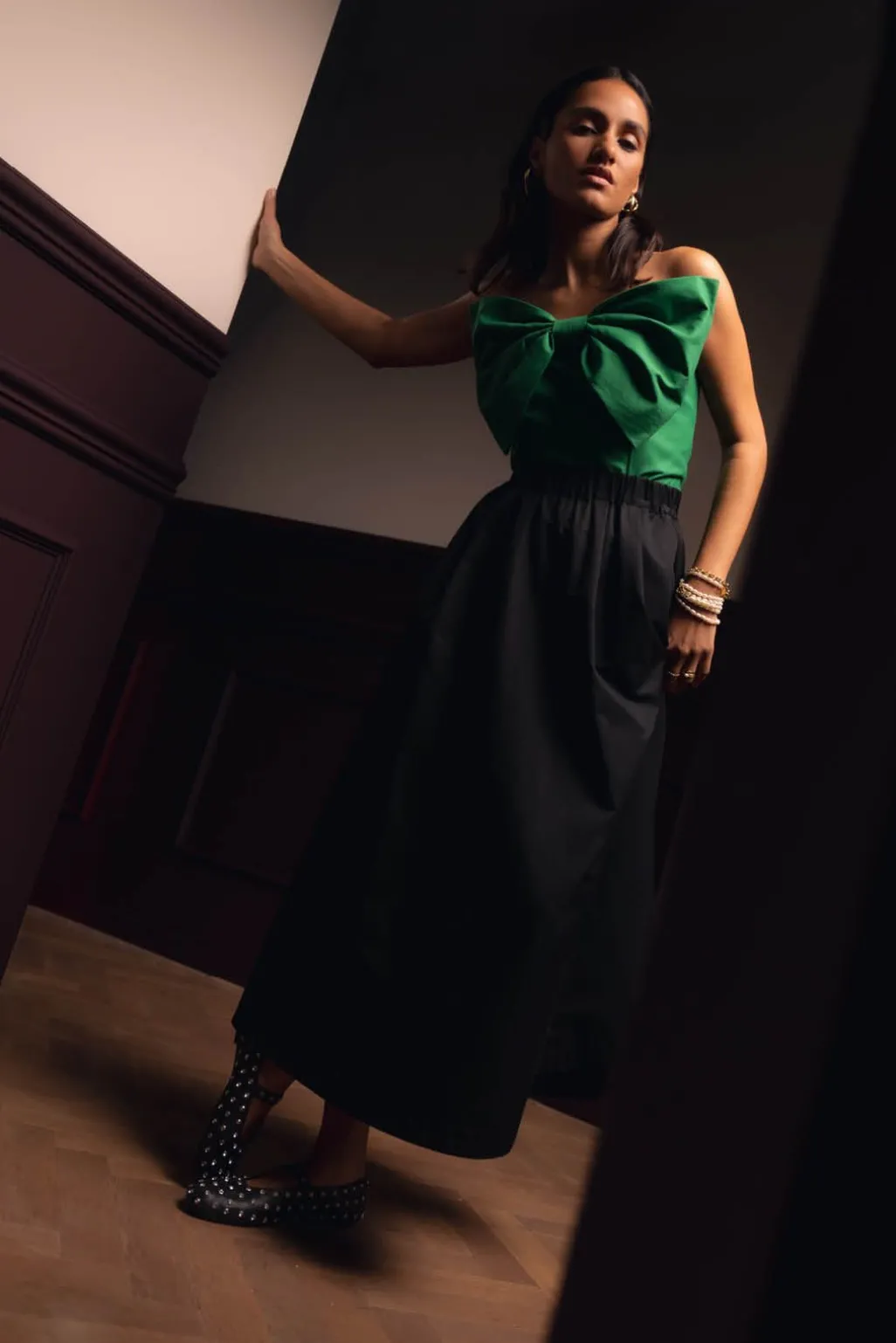 Groene strapless top met strik