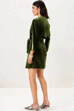 Groene velvet overslagjurk