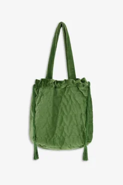 Groene velvet shopper met hartjes