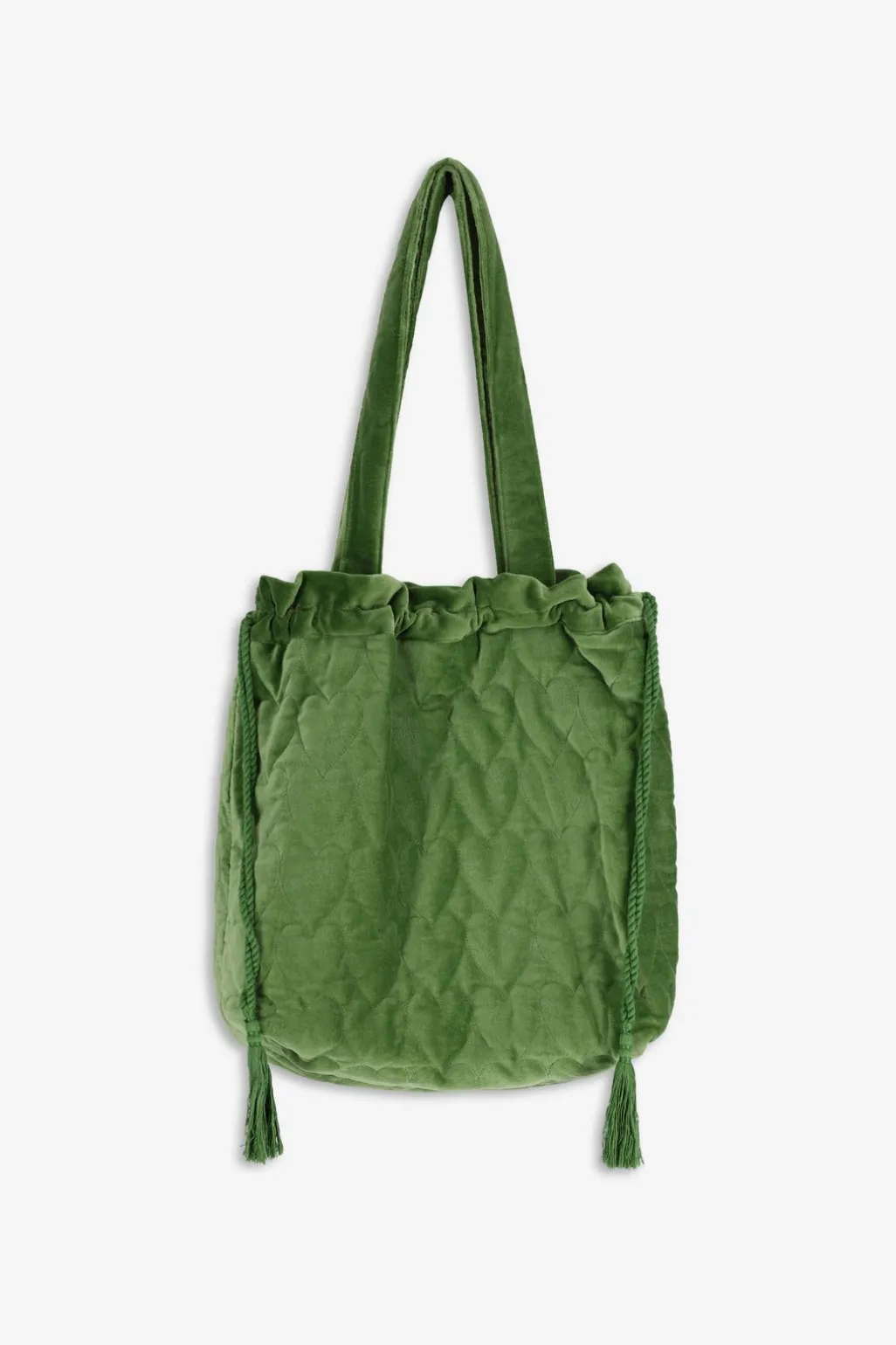 Groene velvet shopper met hartjes