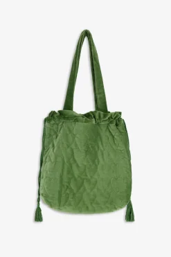 Groene velvet shopper met hartjes