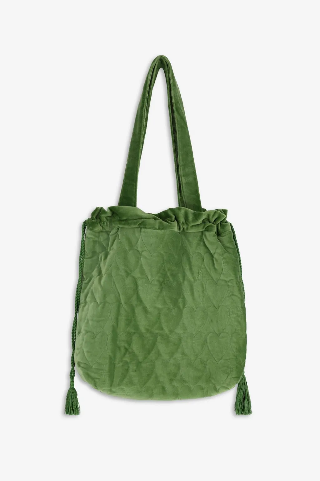 Groene velvet shopper met hartjes