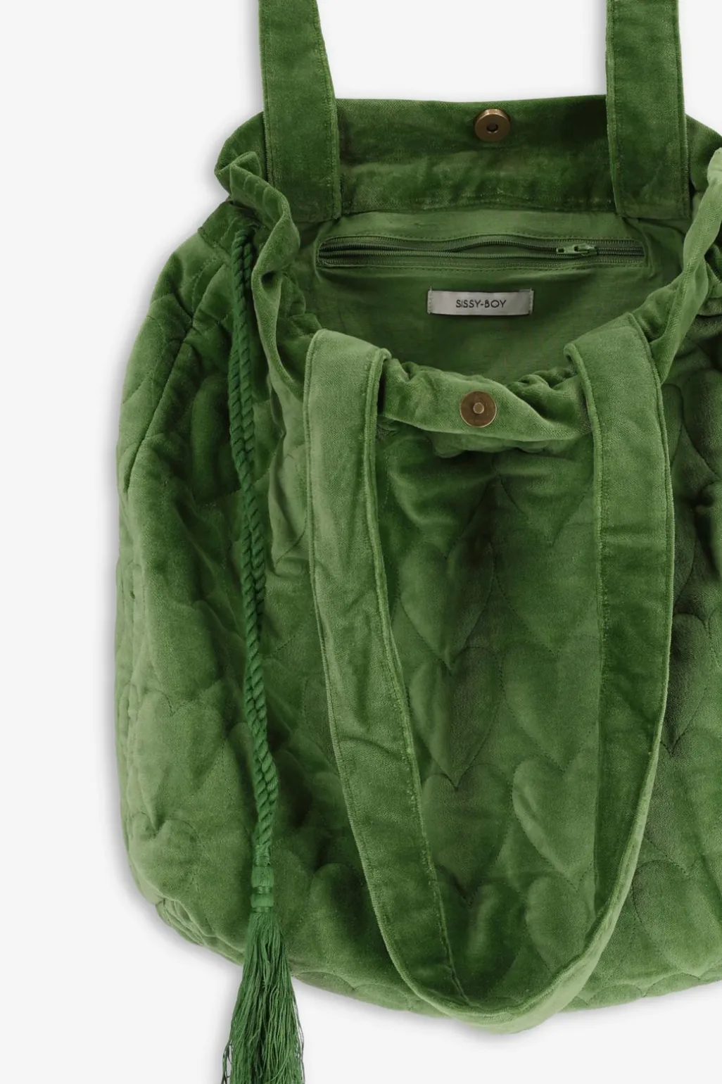 Groene velvet shopper met hartjes