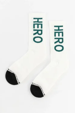 Heroes on Socks witte sokken met groene print
