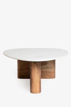Houten koffietafel met marmer blad