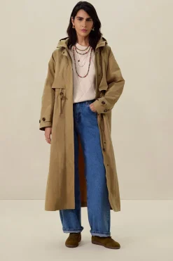Khaki trenchcoat met capuchon