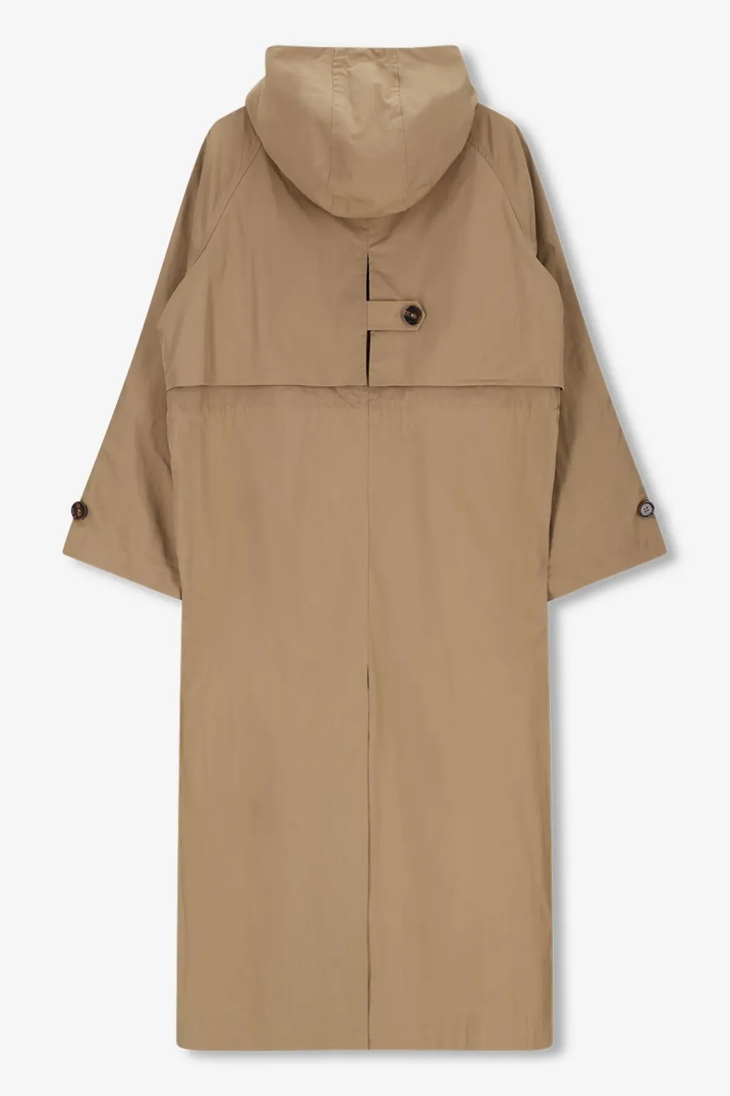 Khaki trenchcoat met capuchon