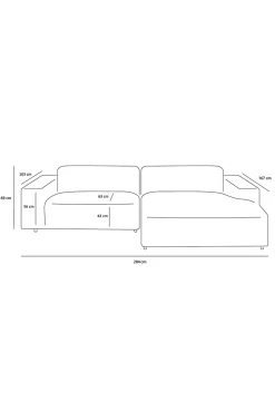 King 3-zits bank chaise longue rechts ecru