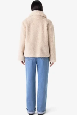 Korte beige faux fur jas