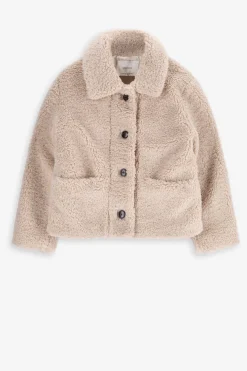 Korte beige faux fur jas