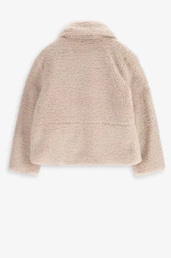 Korte beige faux fur jas