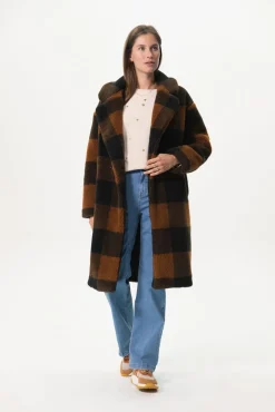 Lange geruite faux fur jas