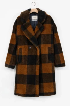 Lange geruite faux fur jas