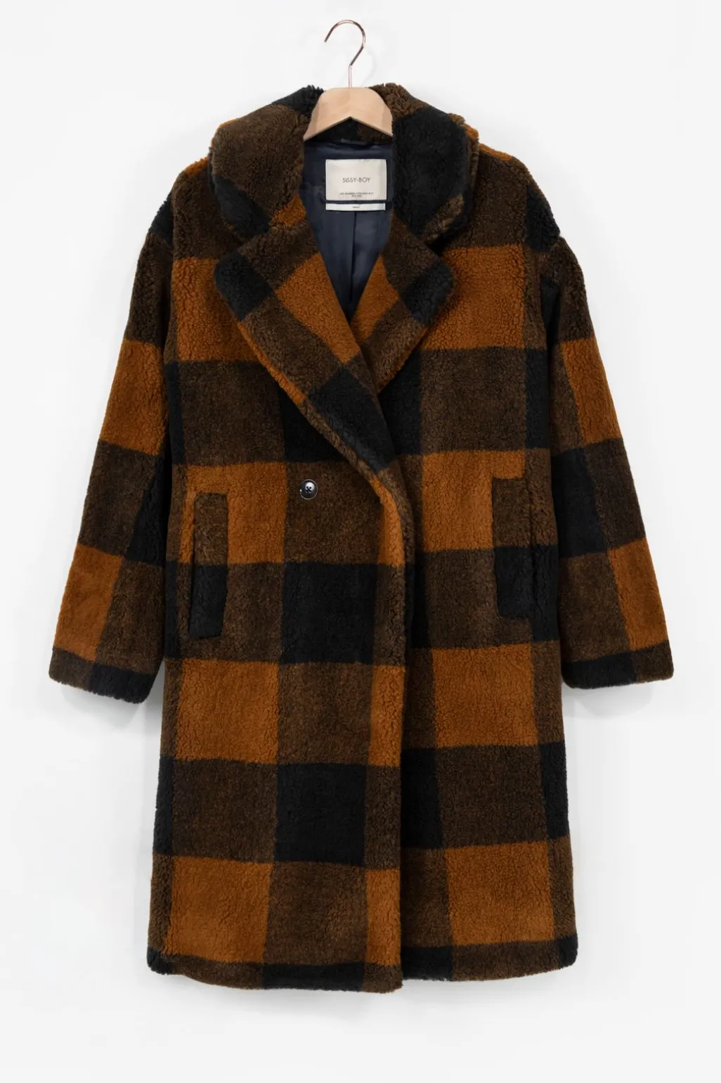 Lange geruite faux fur jas