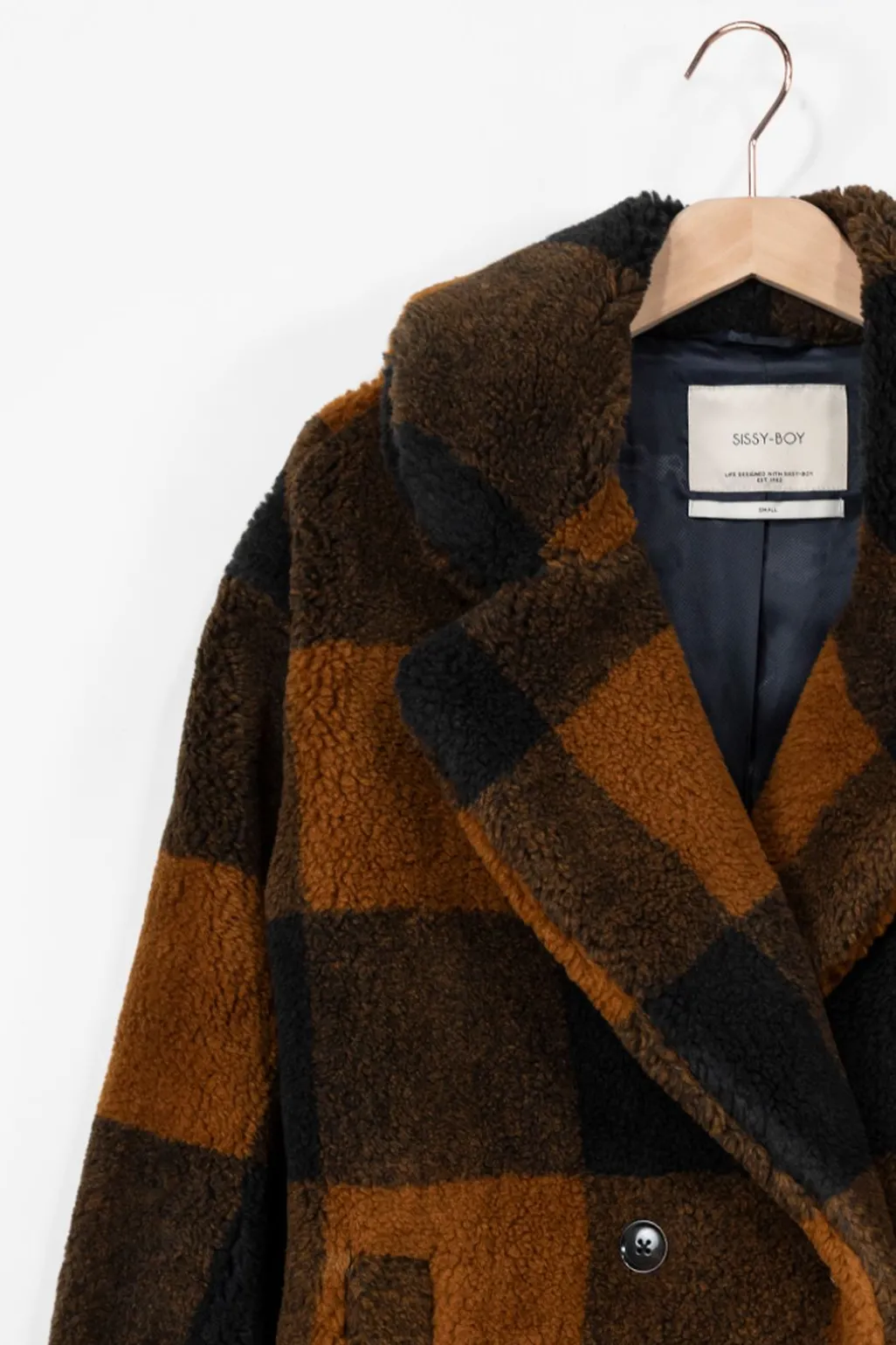 Lange geruite faux fur jas