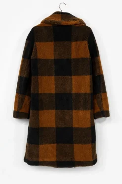 Lange geruite faux fur jas