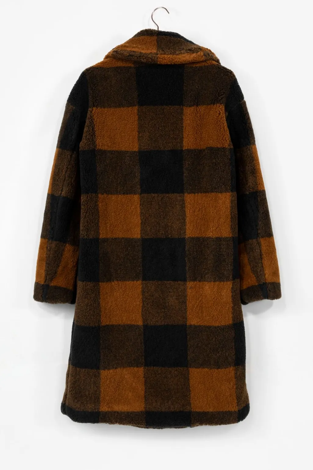 Lange geruite faux fur jas