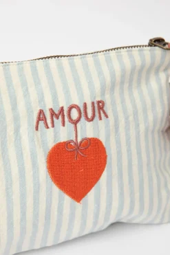 Lichtblauw gestreepte toilettas amour