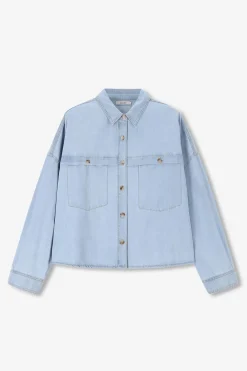 Lichtblauwe cropped denim blouse